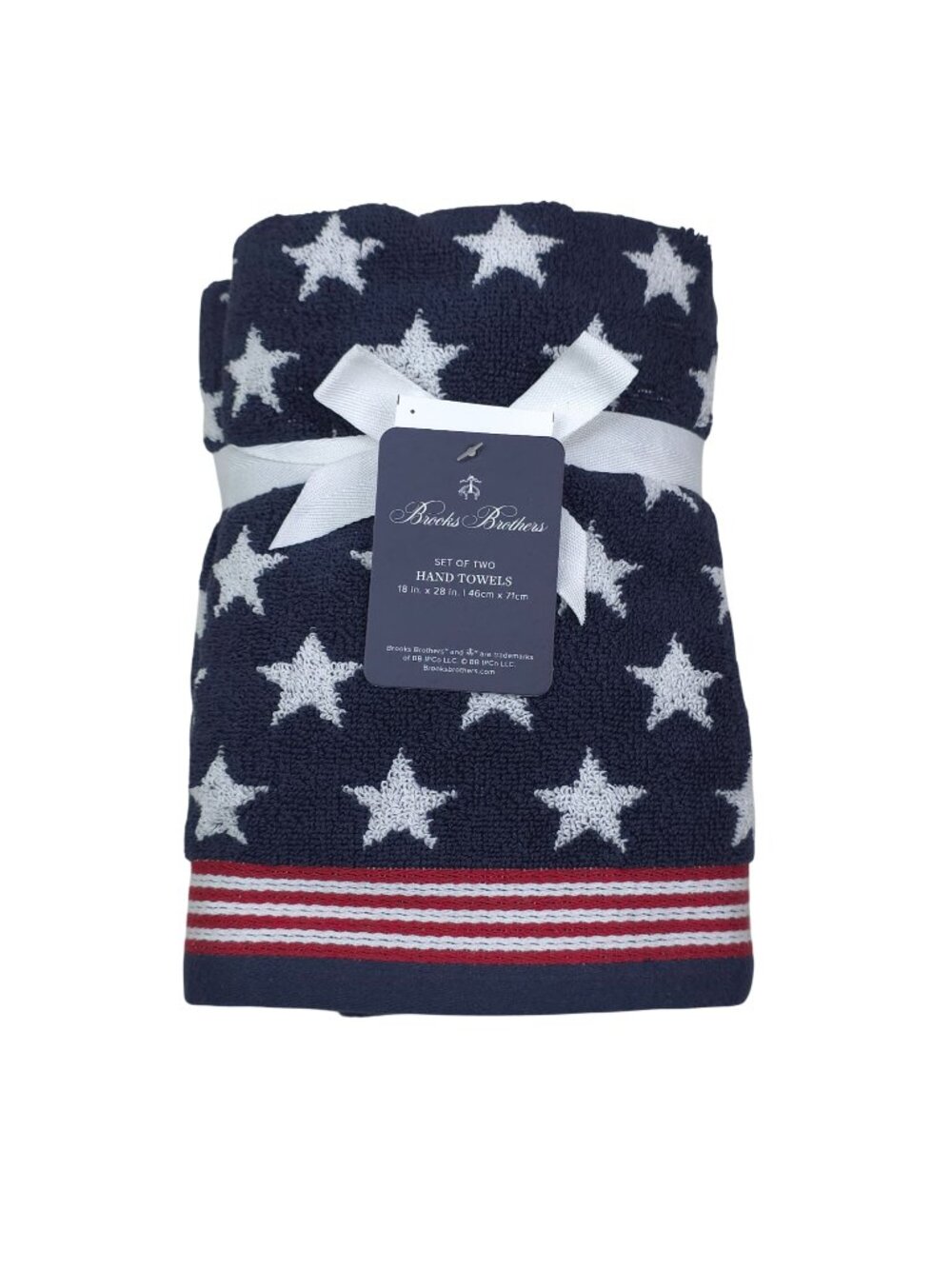 Brooks Brothers Patriotic Star & Stripe Hand Towels Set Of 2 18x28 Inches Cotton